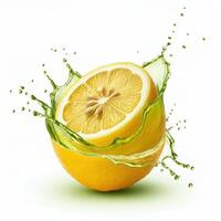 Vibrant fresh lemon slice bursting open against a white background ideal for creative projects photo