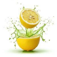 Zesty lemon half slice bursting with juiciness on white background for refreshing visuals photo