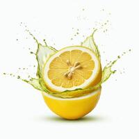 Citrus lemon slice bursting open with vibrant juiciness on white background photo