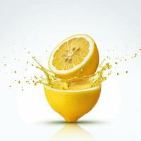 Invigorating lemon half slice bursting with juiciness on white background photo