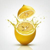 Crisp lemon half slice bursting open on white background for vibrant visuals photo