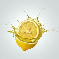 Wholesome lemon half slice bursting open on white background for healthy recipes photo