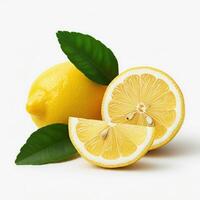 Healthy half slice lemon with leaf ideal for detoxifying juices and drinks photo