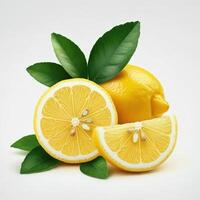 Natural half slice lemon with leaf showcasing its vibrant juiciness and zest photo