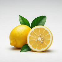 Bright half slice lemon with leaf ideal for vibrant food photography and styling photo