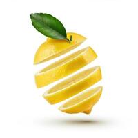 Organic slice lemon with leaf highlighting its zestful flavor and aroma photo