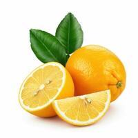 Fresh half slice lemon with leaf isolated on white background citrus delight photo
