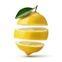 Zesty slice lemon with leaf showcasing its freshness and zest on white background photo