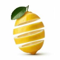 Juicy slice lemon with leaf perfect for culinary inspiration and food styling photo