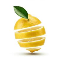 Organic slice lemon with leaf perfect for natural and pure recipes photo