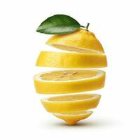 Vibrant slice lemon with leaf ideal for colorful and lively themes photo