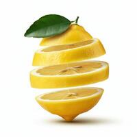 Vibrant slice lemon with leaf perfect for refreshing drinks and recipes photo