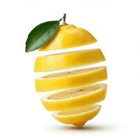 Zesty slice lemon with leaf bursting with tangy flavor and aroma photo