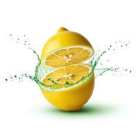 Tangy lemon slice bursting open in water ideal for culinary creativity photo