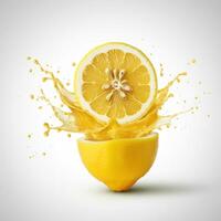 Tangy lemon slice bursting open in water perfect for sour recipes photo