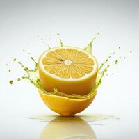 Refreshing lemon slice bursting open in water for summer inspired visuals photo