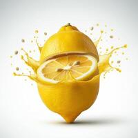 Tangy lemon slice bursting open in water showcasing its juiciness photo