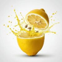 Healthy lemon slice bursting open in water for wellness themes photo
