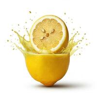 Refreshing lemon slice bursting open in water perfect for summer drinks photo