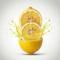 Energetic lemon slice bursting open in water for lively visuals photo