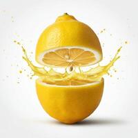 Lively lemon slice bursting open in water for vibrant food displays photo