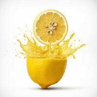 Invigorating lemon slice bursting open in water for refreshing themes photo