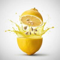 Clean lemon slice bursting open in water for minimalist displays photo