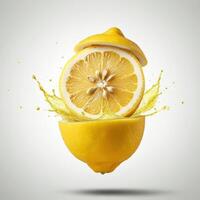 Natural lemon slice bursting open in water for organic themes photo