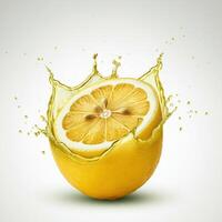 Refreshing lemon slice bursting open in water ideal for summer beverages photo