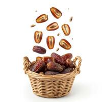 Rustic charm of fresh dates fruit overflowing in basket against open air backdrop for recipes photo