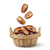 Bursting fresh dates fruit displayed in open air overflowing basket for healthy eating inspiration photo