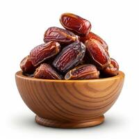 Scrumptious fresh dates fruit overflowing in wooden bowl for casual yet elegant snacking photo