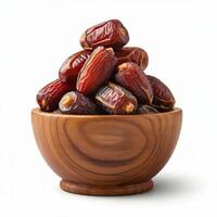 Inviting fresh dates fruit overflowing in wooden bowl for rustic themed culinary projects photo