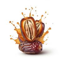 Luscious fresh juicy dates fruit bursting open temptingly for appetizing snack displays photo