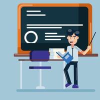 Male Teacher Explaining a Lesson in Front of the Class with book, blackboard vector