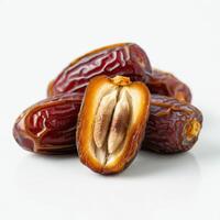 Succulent half slice fresh juicy dates fruit on white background for refined taste explorations photo