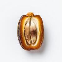 Opulent half slice fresh juicy dates fruit on white background for luxurious table settings photo