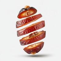 Exquisite fresh slice of dates fruit presented on white background for refined taste exploration photo