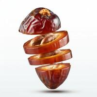 Sumptuous fresh slice of dates fruit styled on white background for indulgent holiday spreads photo