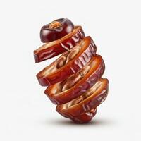 Fresh slice of dates fruit isolated on white background for clean food photography photo