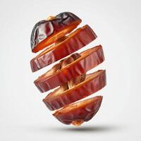 Premium fresh slice of dates fruit showcased on white background for high-end culinary uses photo