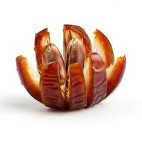 Gourmet fresh slice of dates fruit displayed on white background for exclusive dining themes photo