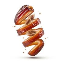 Artistic fresh slice of dates fruit positioned on white background for eye-catching aesthetics photo