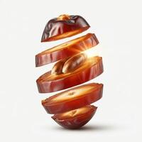 Delicious fresh slice of dates fruit captured on white background for appetizing visuals photo