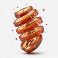 Exotic fresh slice of dates fruit presented on white background for creative food compositions photo