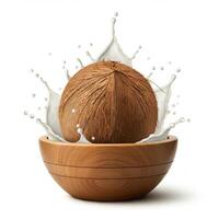 Fresh Coconut in Wooden Bowl for Healthy Plant Based Diet photo