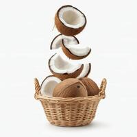 Coconut Slices Neatly Arranged in Basket on White photo