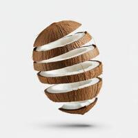 Freshly Sliced Coconut Displayed on Pure White Background photo