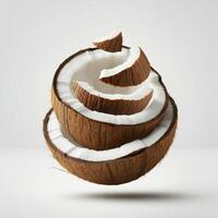 Clean Cuts of Coconut on Minimalist White Setting photo