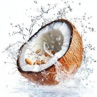 Tropical Coconut Slice Bursting with Fresh Water on White photo